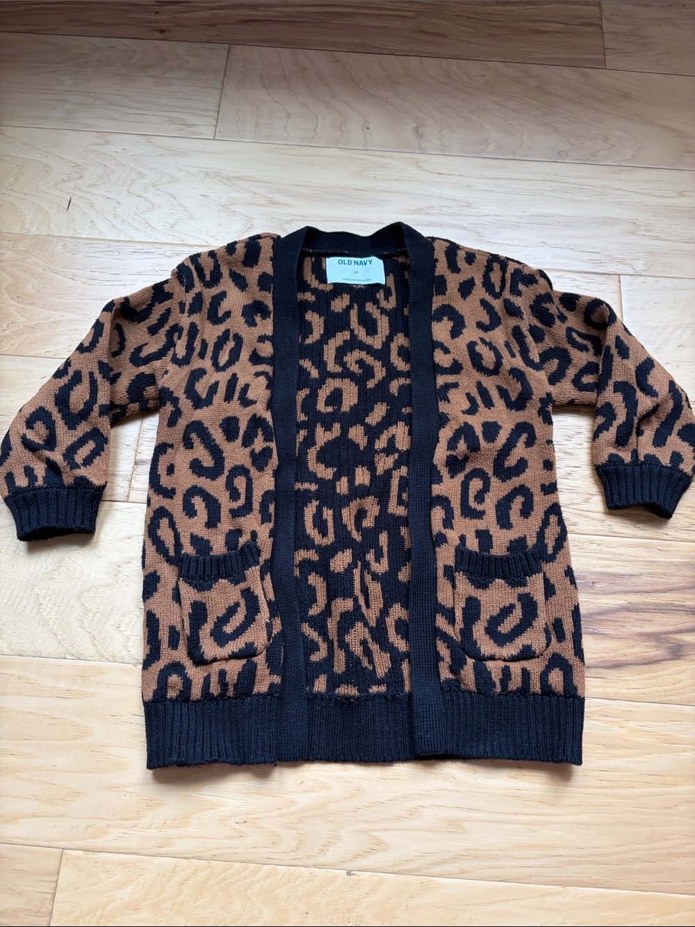 Old Navy Black and Brown Leopard Print Cardigan